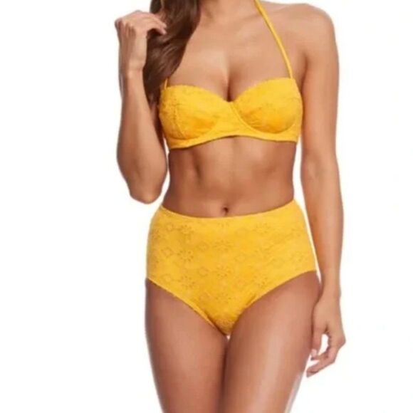 Kate Spade High Waisted Yellow Eyelet Two Piece Swimsuit Set - Picture 10 of 10